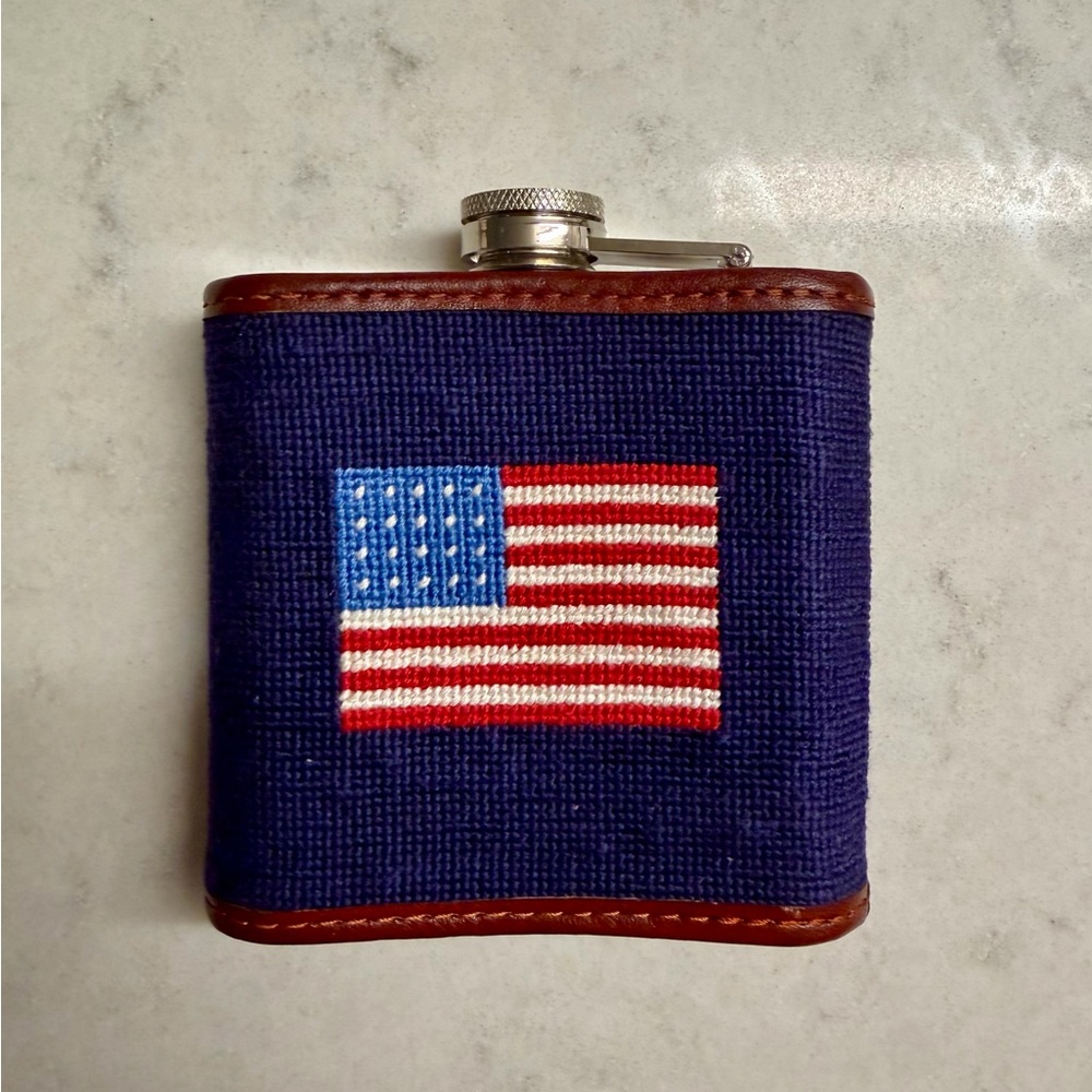 Smathers & Branson Needlepoint American Flag Hip Flask - Navy, Red, White - Picture 2 of 3